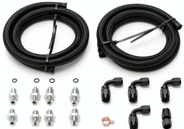 PQY Power Steering Hose Kit AN6 Black Aluminum Nylon 2000 PSI-0