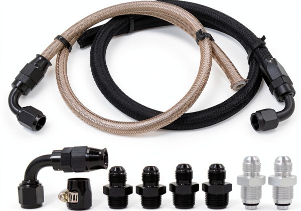 WnSEu Power Steering Hose Kit for Chevy C10 LS Swap Black Silver 25in-0