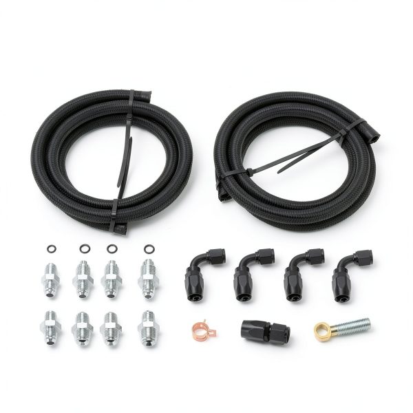 PQY Power Steering Hose Kit AN6 Black Aluminum Nylon 2000 PSI-1