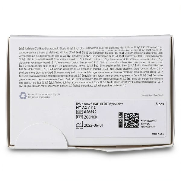 Ivoclar Vivadent 626392 IPS e.max CAD CEREC inLab Blocks HT A2 I12 5/Pk-2